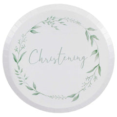 White & Green Christening Plates 8pk - The Party Room