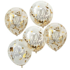 Gold Confetti Oh Baby Shower Balloons - The Party Room