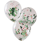 Christmas Holly And Berries Confetti Balloons 5pk - The Party Room