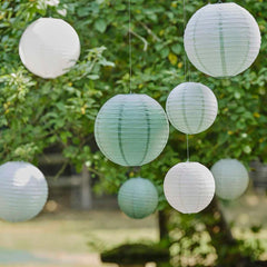Sage & White Paper Lantern Hanging Decorations 8pk - The Party Room