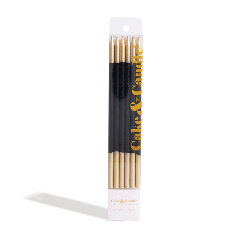 Black & Gold Double Dipped Candles 12pk