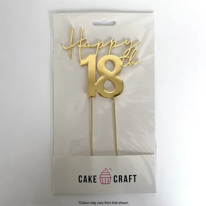 Gold Happy 18th Birthday Metal Cake Topper
