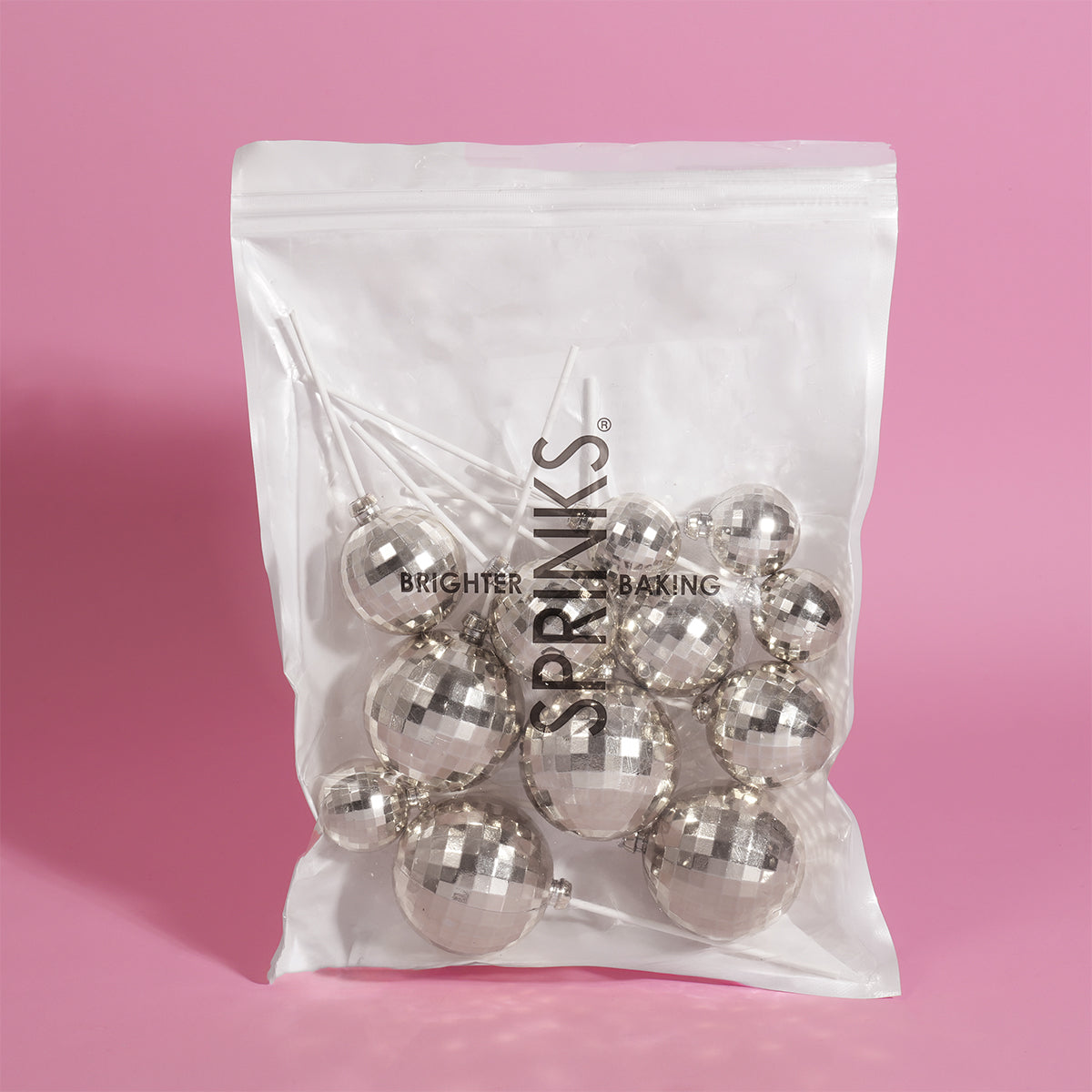 Silver Disco Cake Ball Toppers 12pk