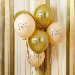 Gold & Nude Fifty Balloons 6pk