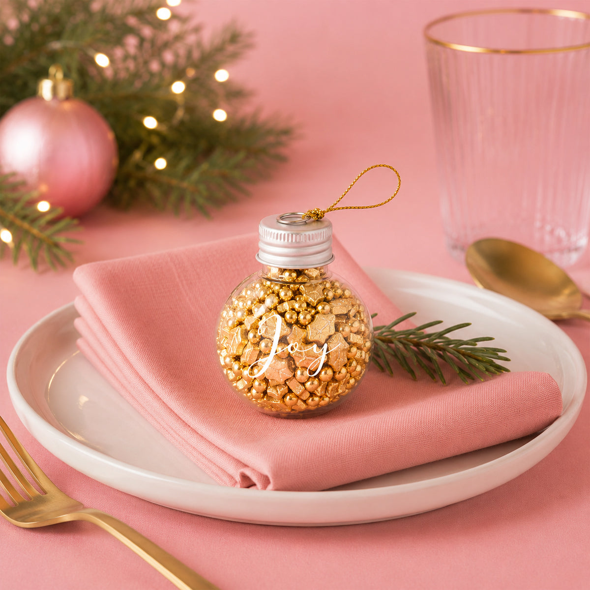 Golden Holly Sprinkle Orb Decorations