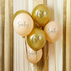 Gold & Nude Sixty Balloons 6pk