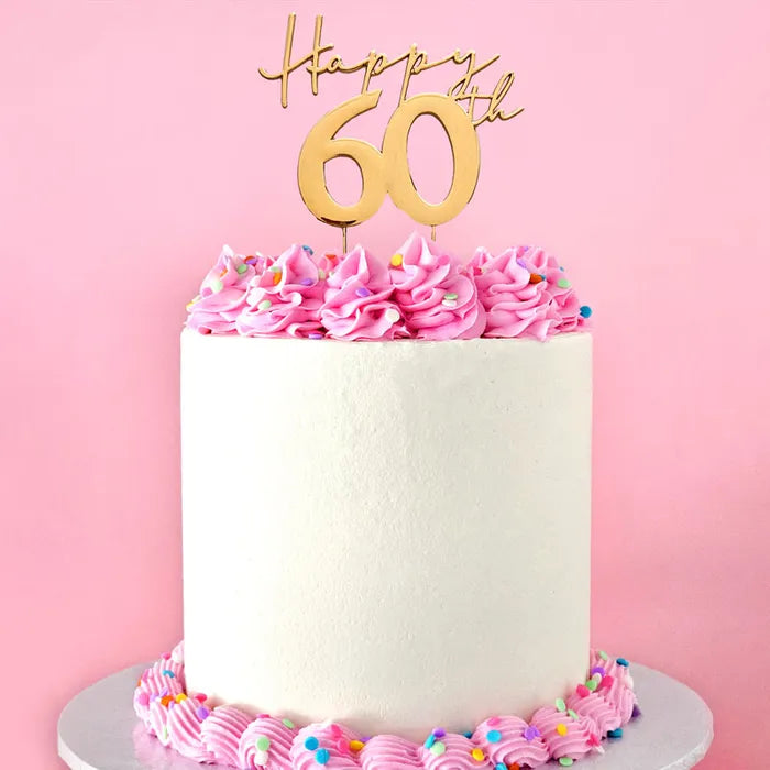 Gold Happy 60th Birthday Metal Cake Topper