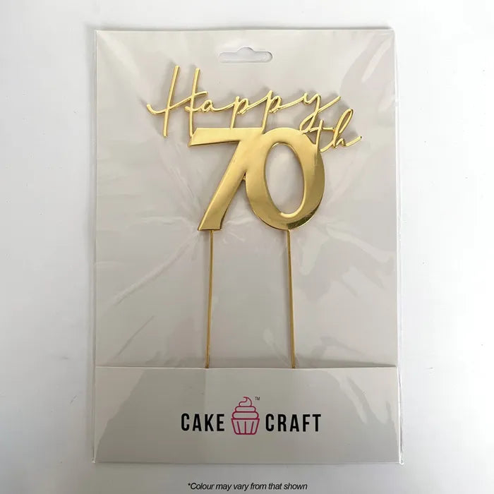 Gold Happy 70th Birthday Metal Cake Topper