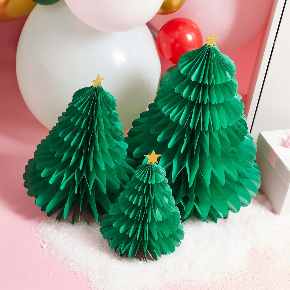 Green Honeycomb Christmas Trees 3pk