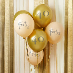 Gold & Nude Forty Balloons 6pk