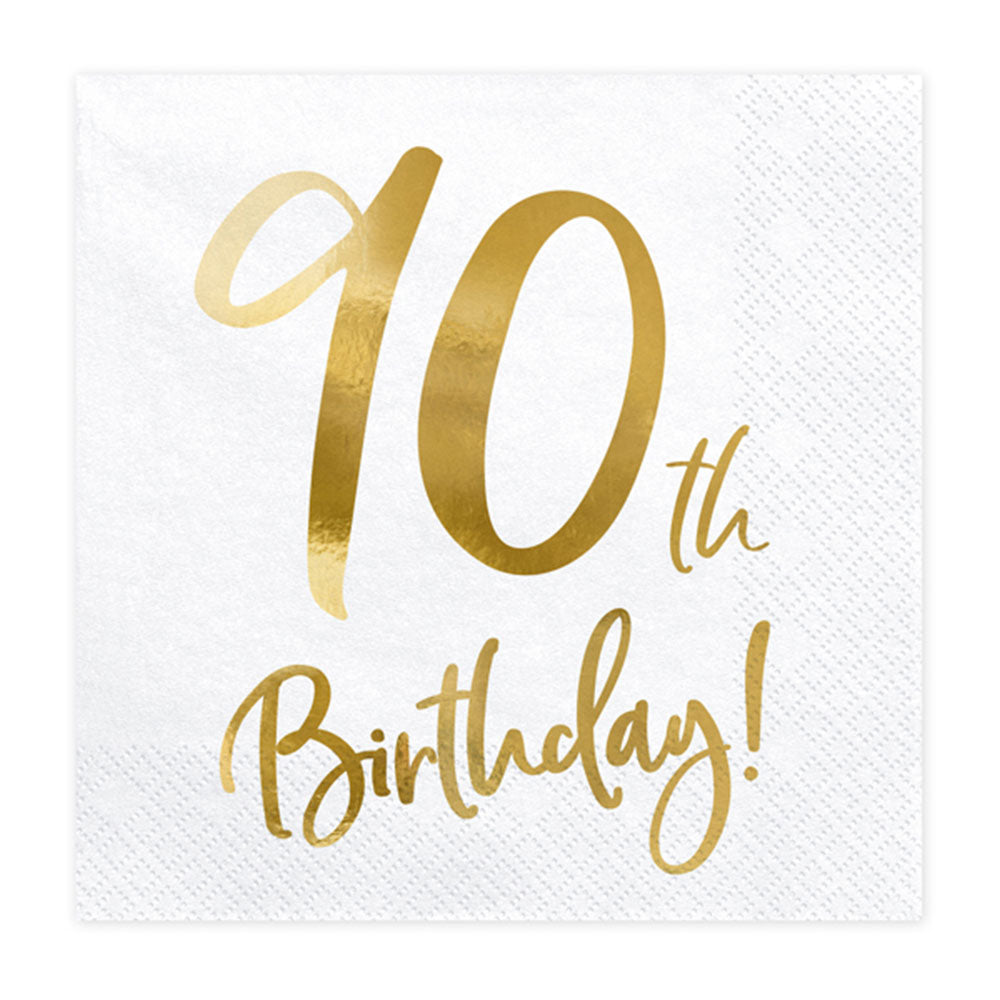 White & Gold 90th Birthday Napkins 20pk