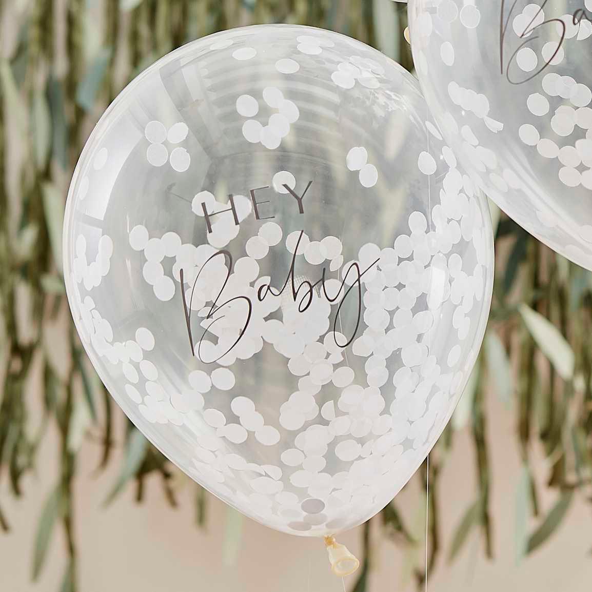 Hey Baby Shower Confetti Balloons 5pk
