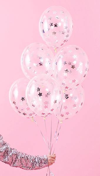 Silver Star Confetti Balloons 6pk