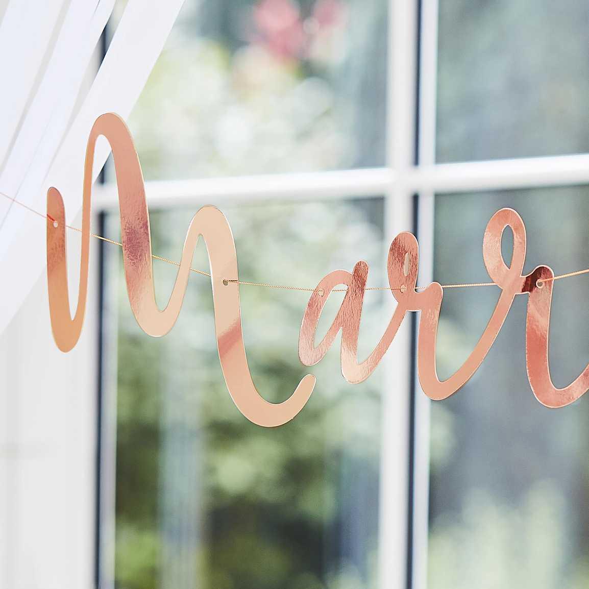 Rose Gold Scripted Just Married Banner