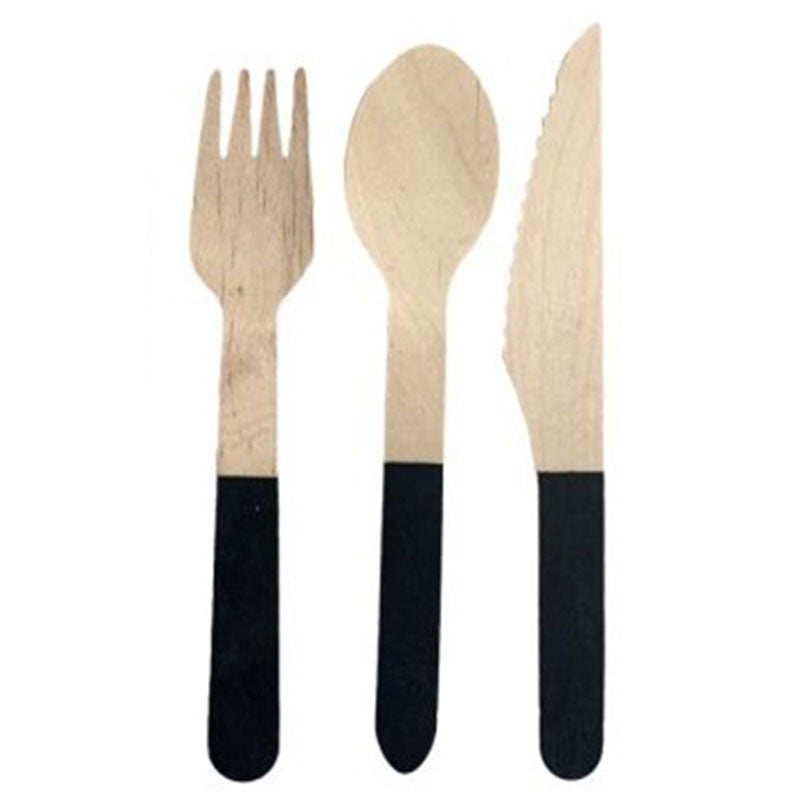 Black Wooden Cutlery Set 10pk