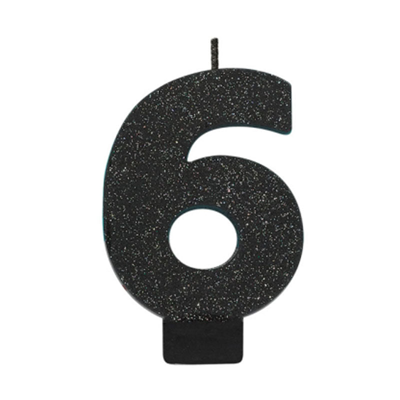 Glitter Black Candle - Number 6