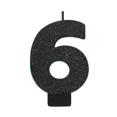 Glitter Black Candle - Number 6