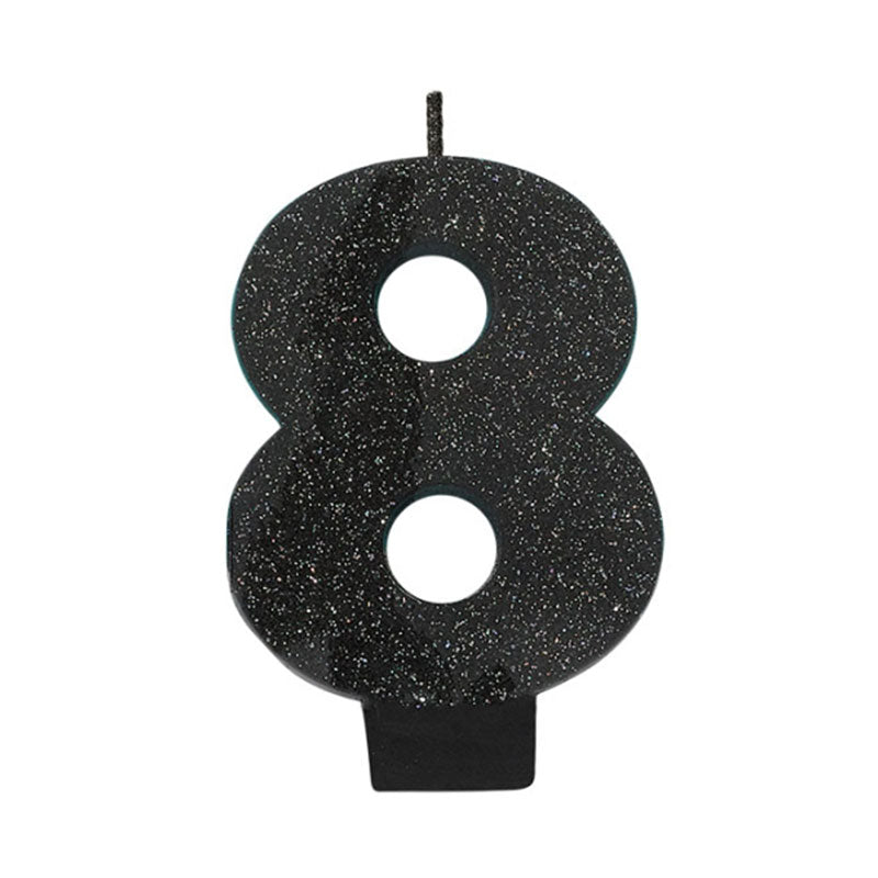 Glitter Black Candle - Number 8