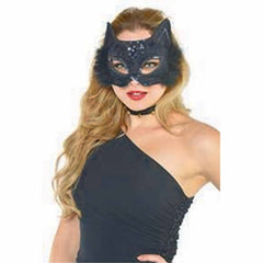 Fancy Black Cat Marabou Mask