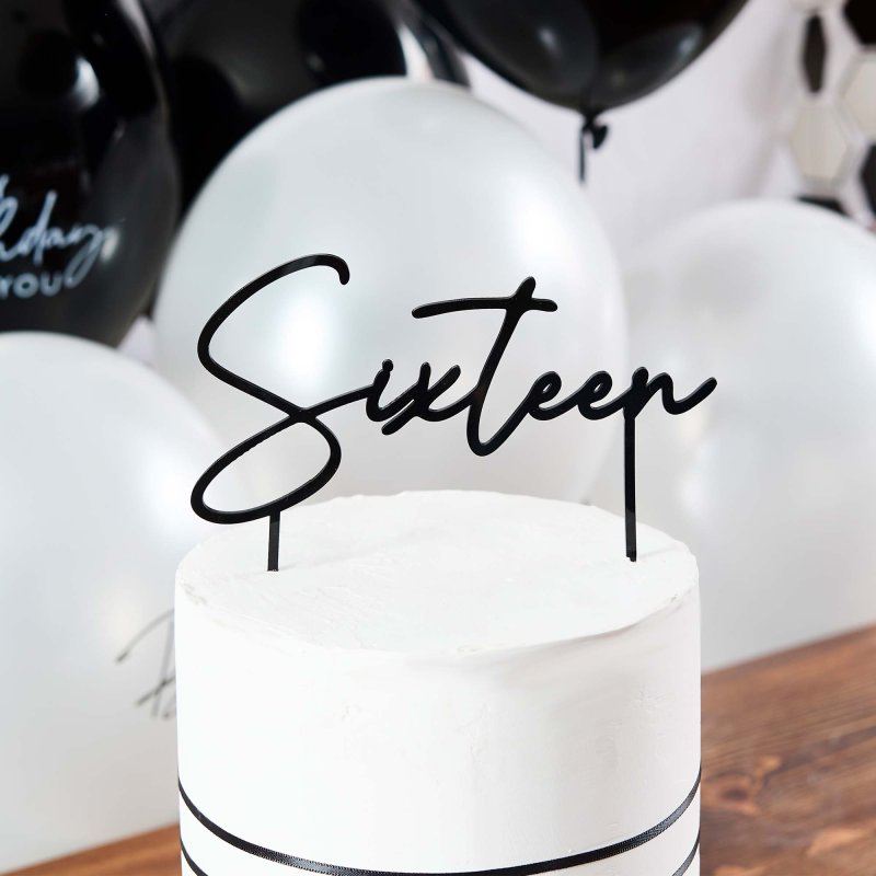 Black Sixteen Acrylic Cake Topper