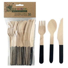 Black Wooden Cutlery Set 10pk