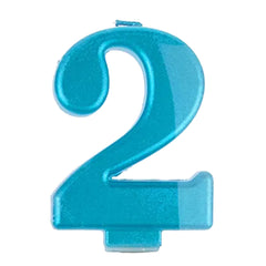 Blue Metallic Number 2 Birthday Candle