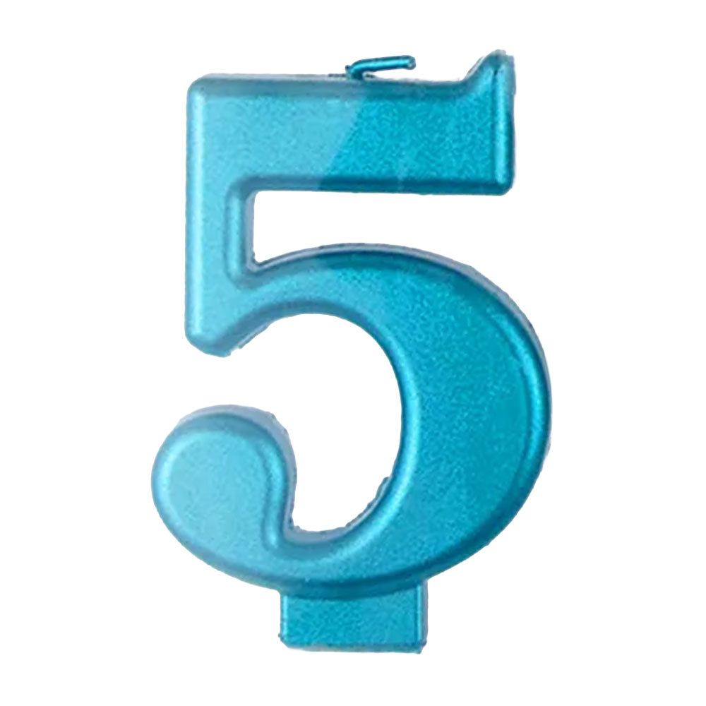 Blue Metallic Number 5 Birthday Candle