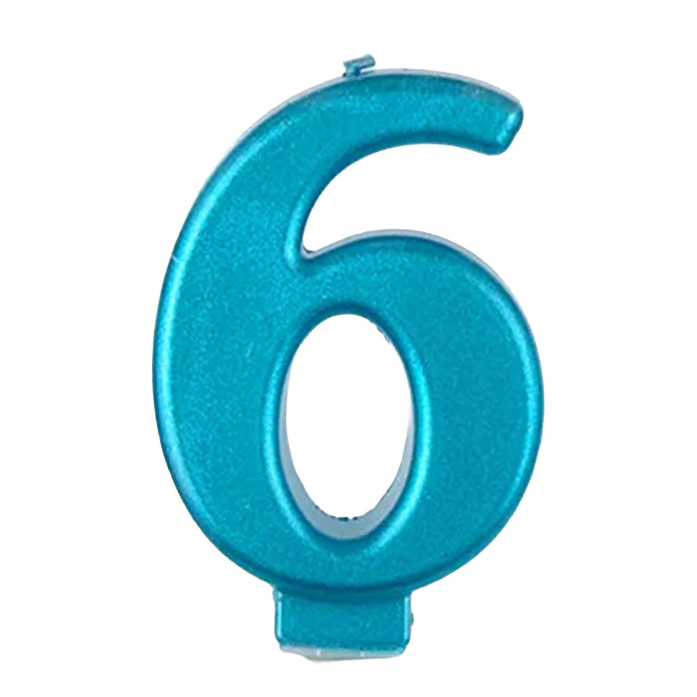 Blue Metallic Number 6 Birthday Candle
