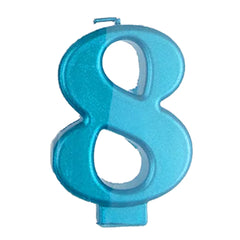 Blue Metallic Number 8 Birthday Candle