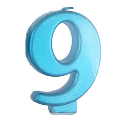 Blue Metallic Number 9 Birthday Candle