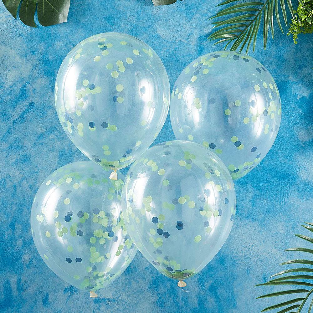 Roar Blue and Green Confetti Balloons 5pk