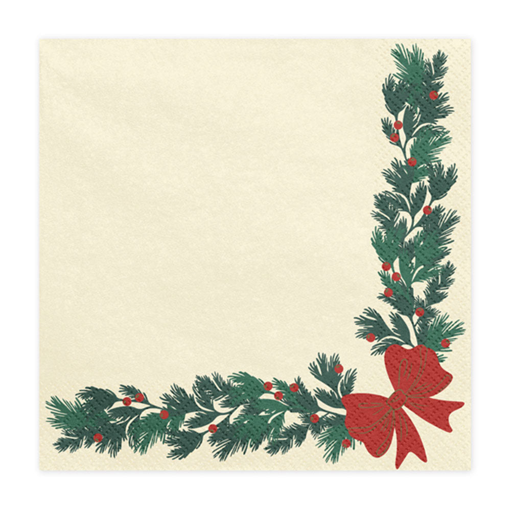 Festive Garland & Bow Christmas Napkins 20pk