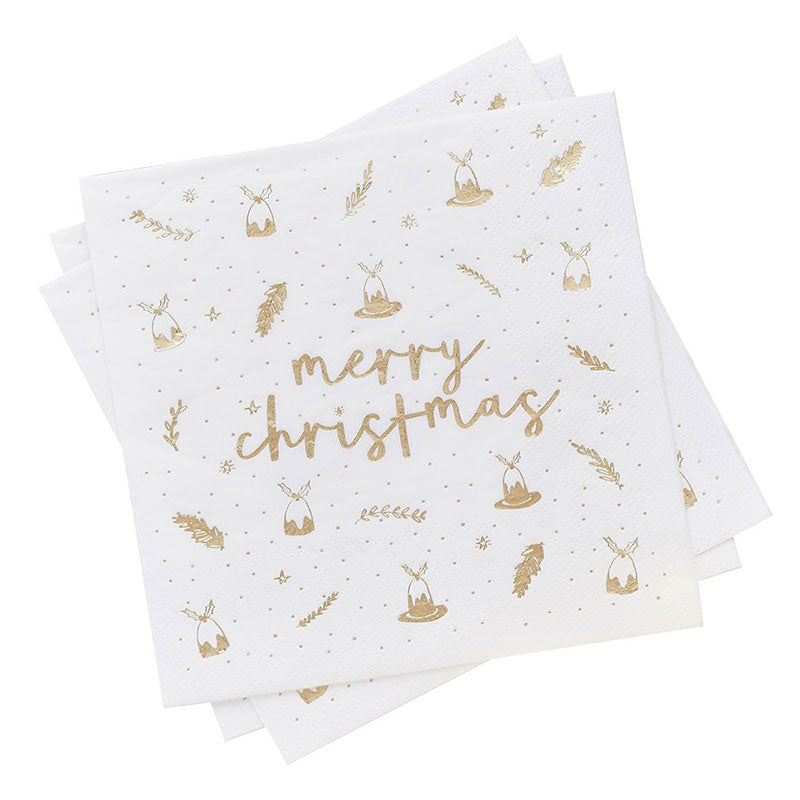Gold Merry Christmas Napkins 16pk