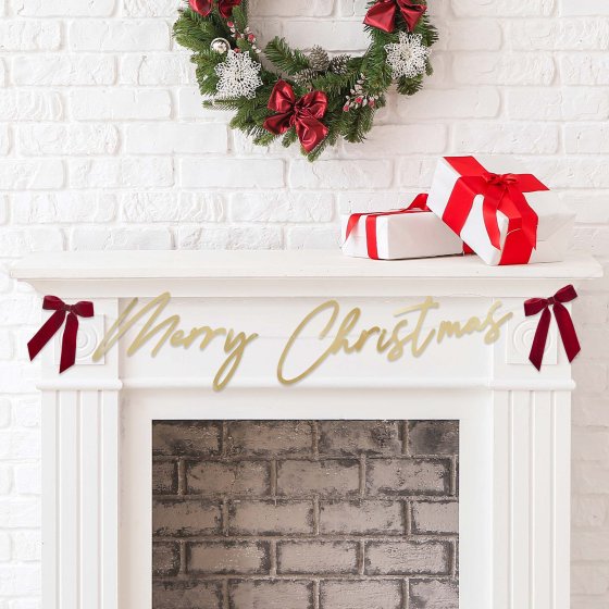 Merry Christmas Banner With Velvet Bows