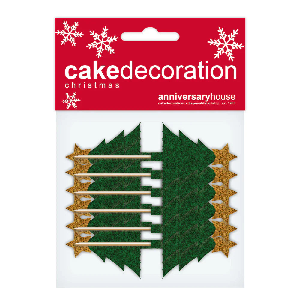 Christmas Tree Glitter Cupcake Topper 12pk