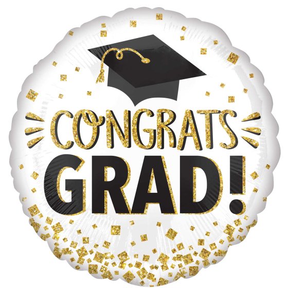 Congrats Grad Gold Glitter Round Foil Balloon