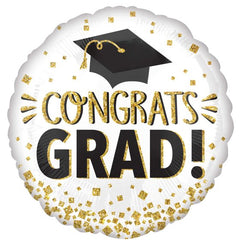 Congrats Grad Gold Glitter Round Foil Balloon