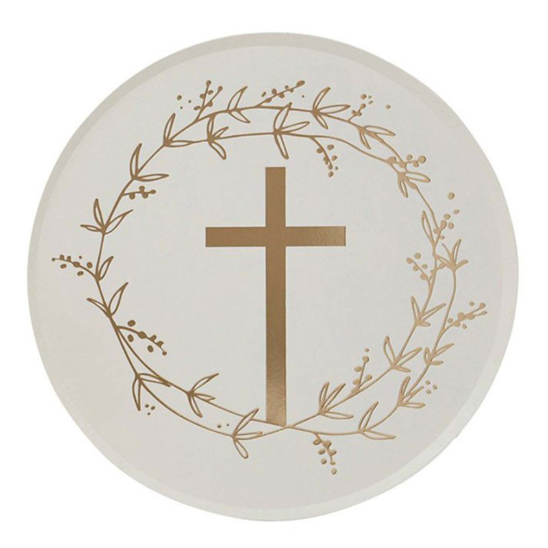 Christening & Communion Gold Cross Plates 8pk