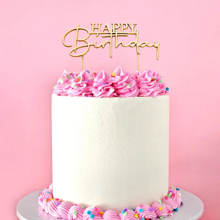 Gold Cursive Happy Birthday Metal Cake Topper