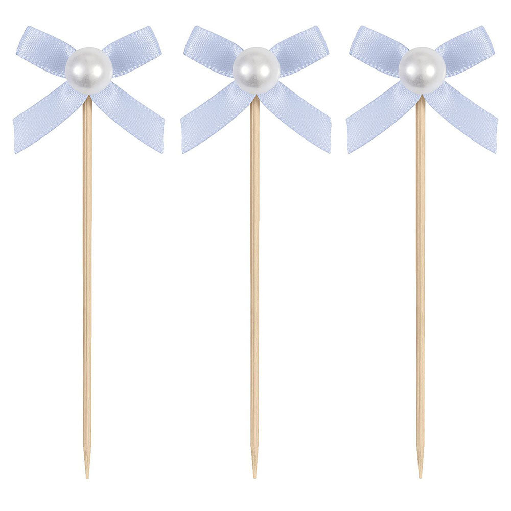 Dainty Bow & Pearl Food Picks 15pk