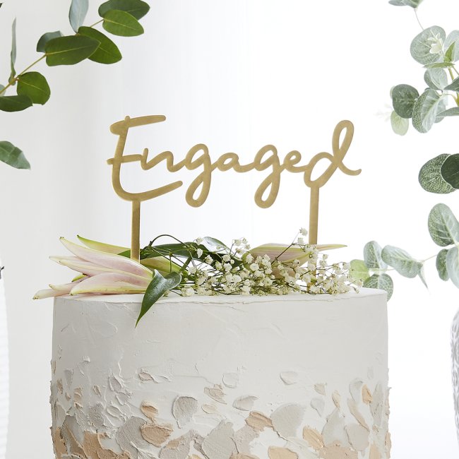 Engagement Gold Engaged Cake Topper