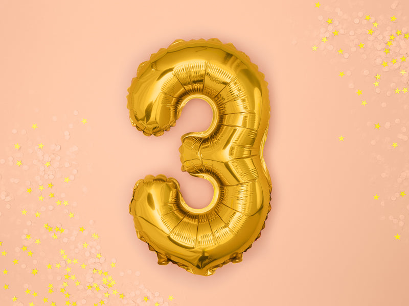 Gold Mini Foil Number Balloon - 3