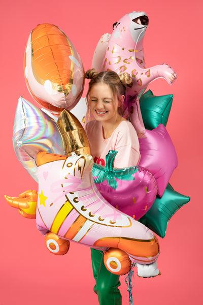 Large Pink Roller Skates Foil Balloon