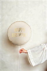 Cream Happy Birthday Round Foil Balloon