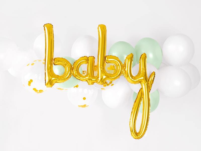 Gold Baby Script Foil Balloons