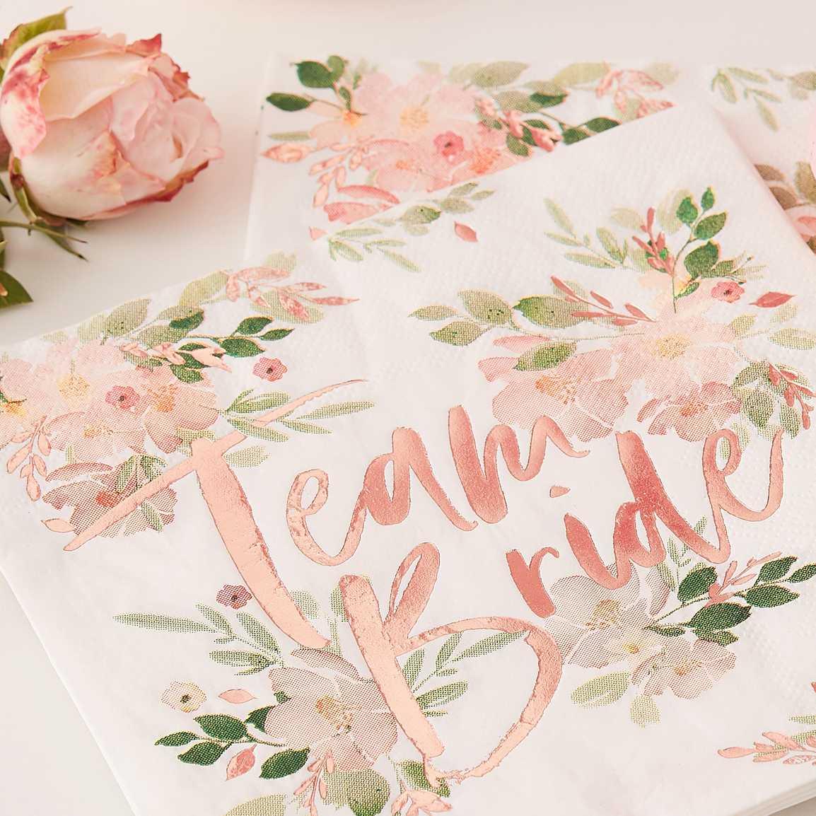 Team Bride Floral Hen Party Napkins 16pk