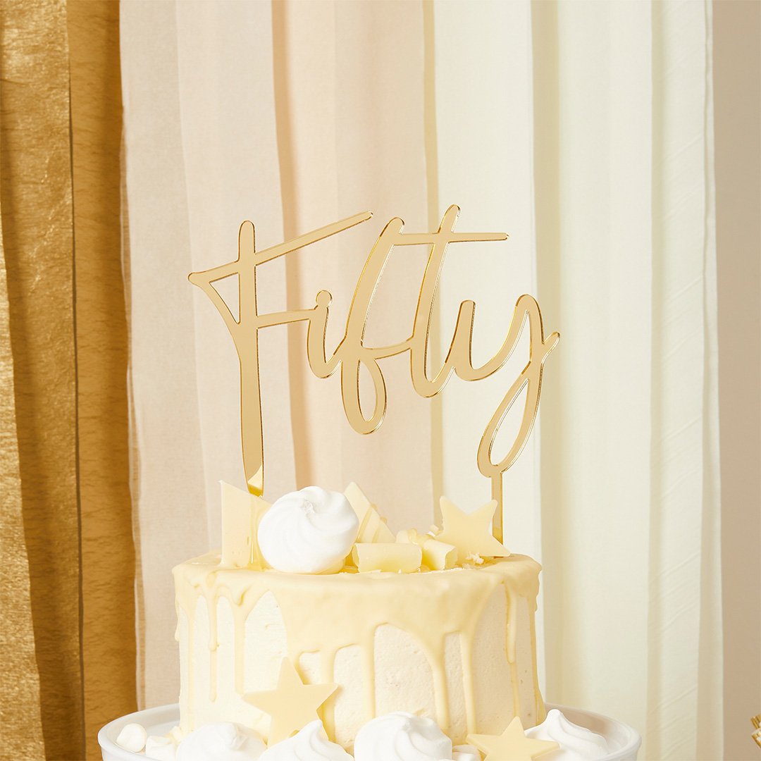 Gold Fifty Acrylic Cake Topper