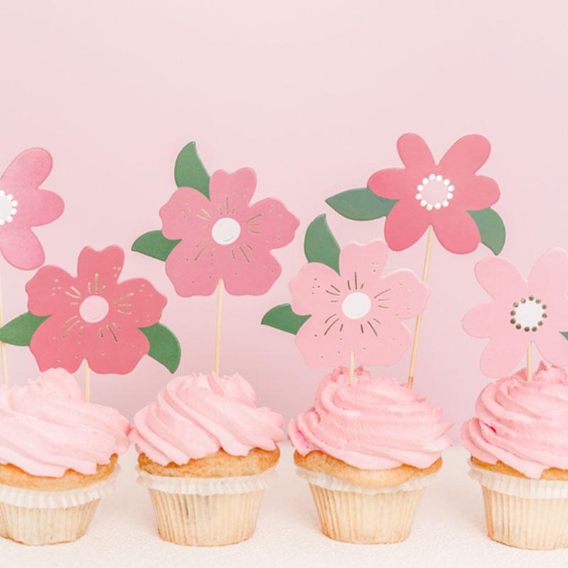 Flower Cake & Cupcake Toppers 8pk