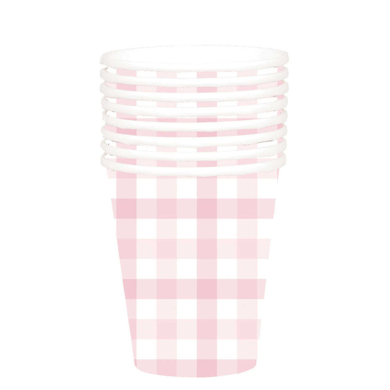 Pastel Pink Gingham Cups 8pk