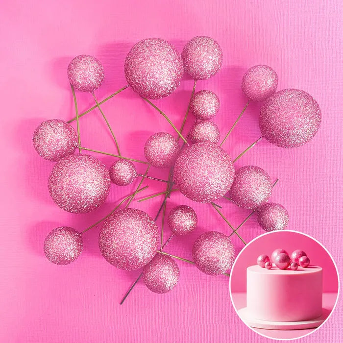 Glitter Pink Cake Ball Toppers 20pk